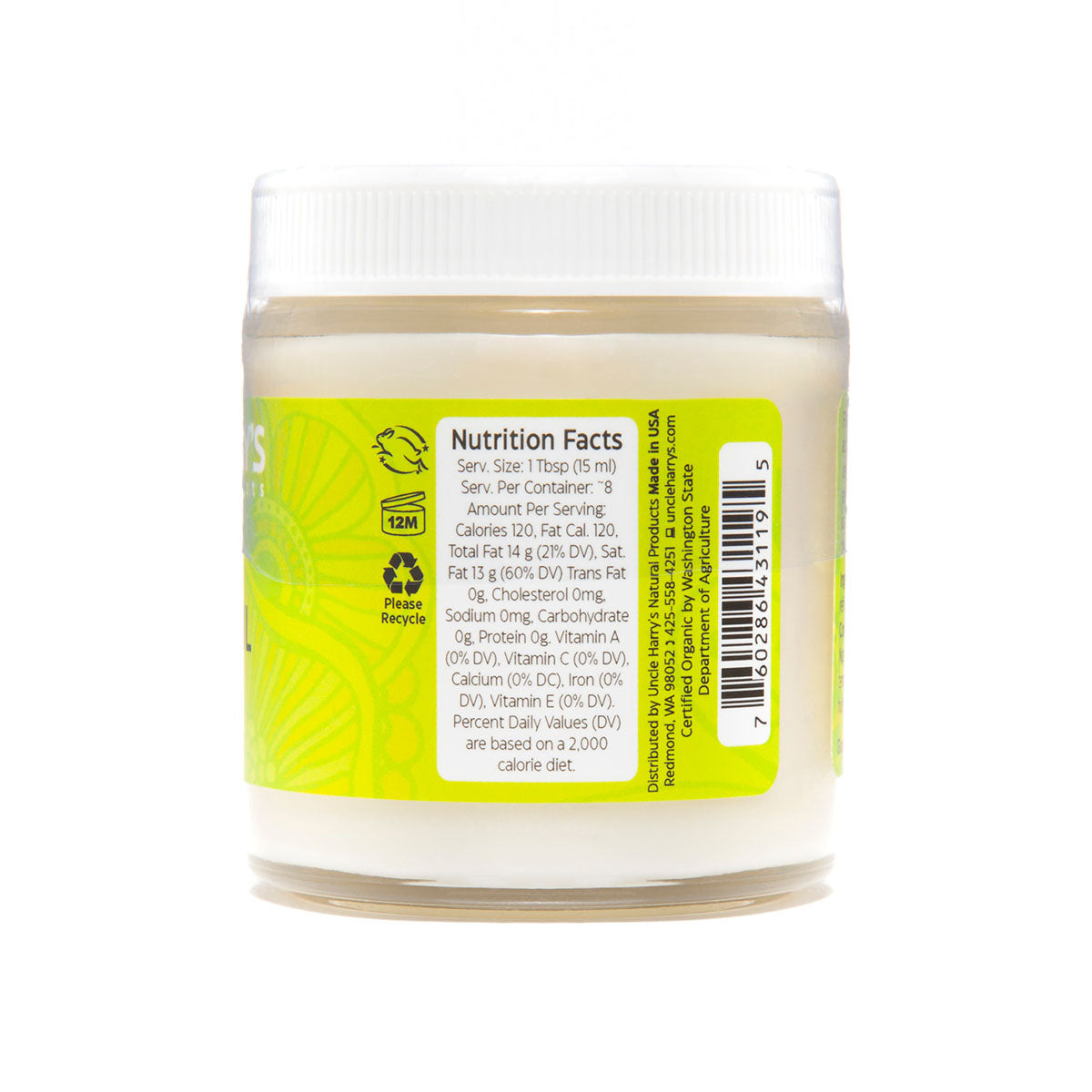 Organic Coconut Oil 4 fl oz glass jar