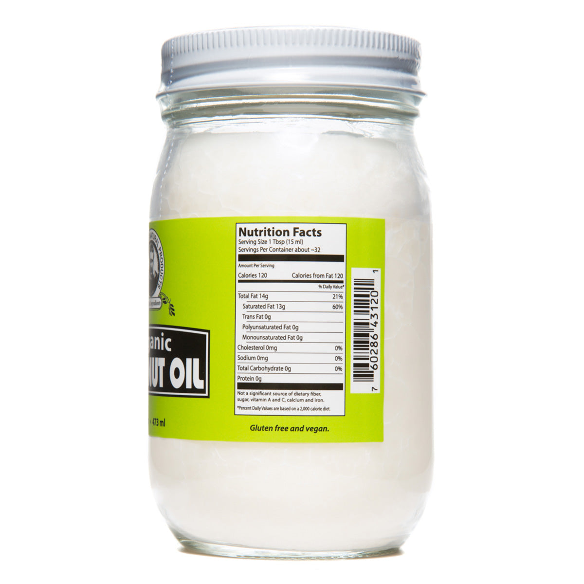 Organic Coconut Oil 16 fl oz glass jar