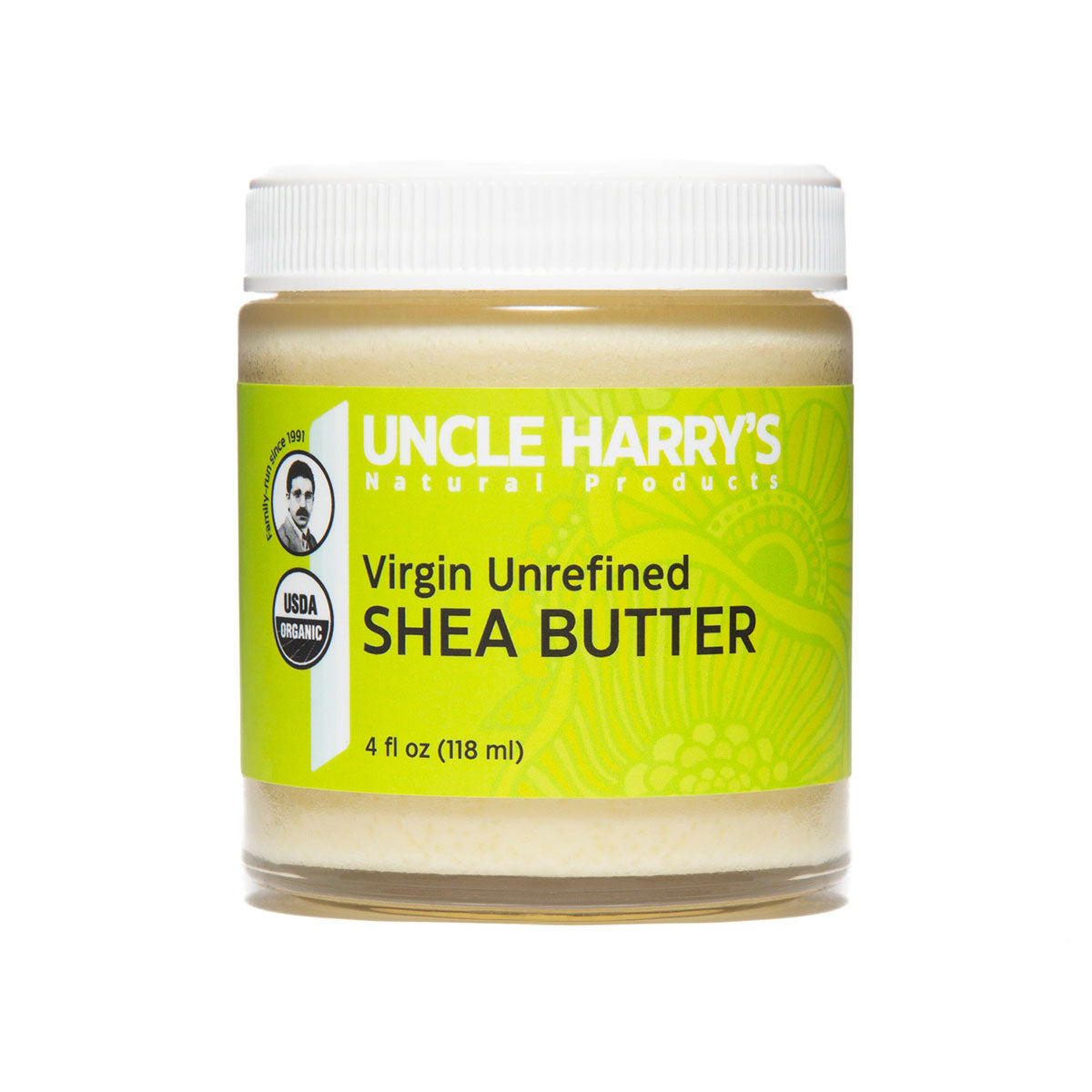 Organic Virgin Unrefined Shea Butter 4 fl oz glass jar